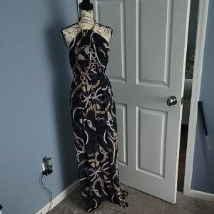 Fashion Nova Black and Gold Chain Print Jumpsuit